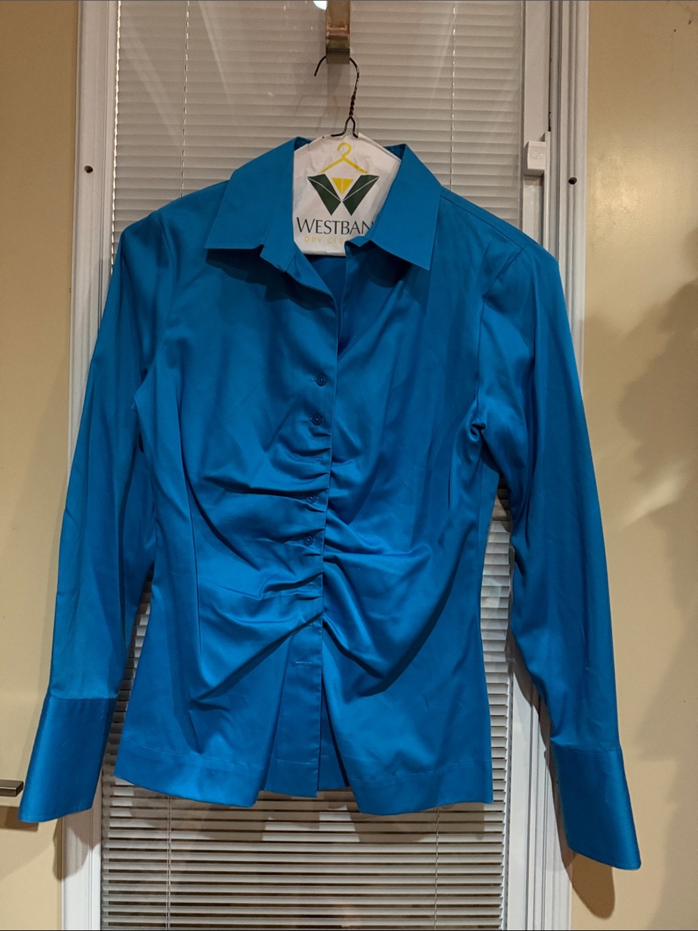 ANTONIO MELANI Teal Blue Ruched Button-Front Shirt
